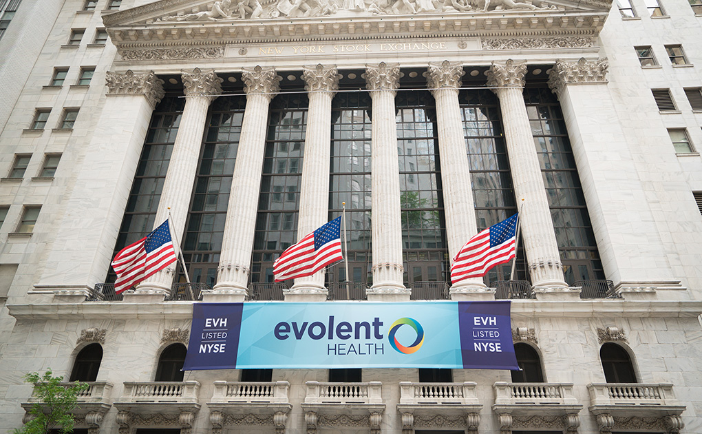 Evolent banner on the New York Stock Exchange